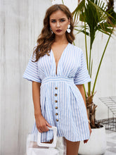 Load image into Gallery viewer, Casual Short Sleeve V-Neck Halter Striped Dress