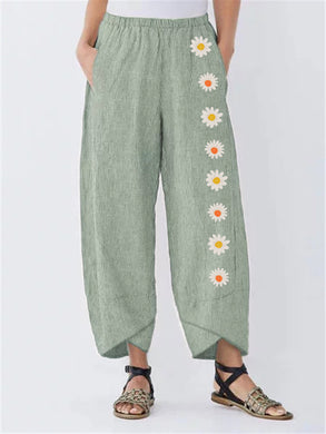 Women's Floral Print Solid Color Pant Loose Split Trousers