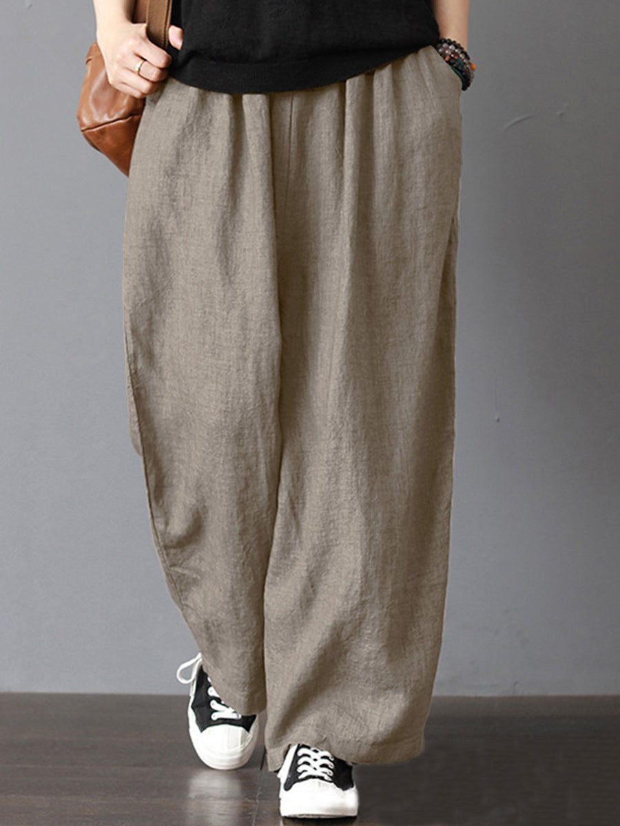 Women's Solid Color Casual Pants Loose Pants with Pockets