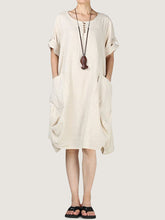 Load image into Gallery viewer, Women Cotton And Linen Patch Pocket Round Neck Loose Dress