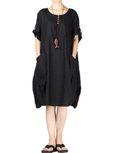 Load image into Gallery viewer, Women Cotton And Linen Patch Pocket Round Neck Loose Dress