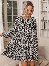 Load image into Gallery viewer, Round Neck Long Sleeve Leopard Print Casual Dress