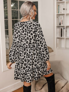 Round Neck Long Sleeve Leopard Print Casual Dress