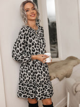 Load image into Gallery viewer, Round Neck Long Sleeve Leopard Print Casual Dress