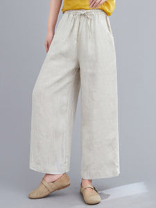 Women's Loose Casual Elastic Waist Tie Wide Leg Pants