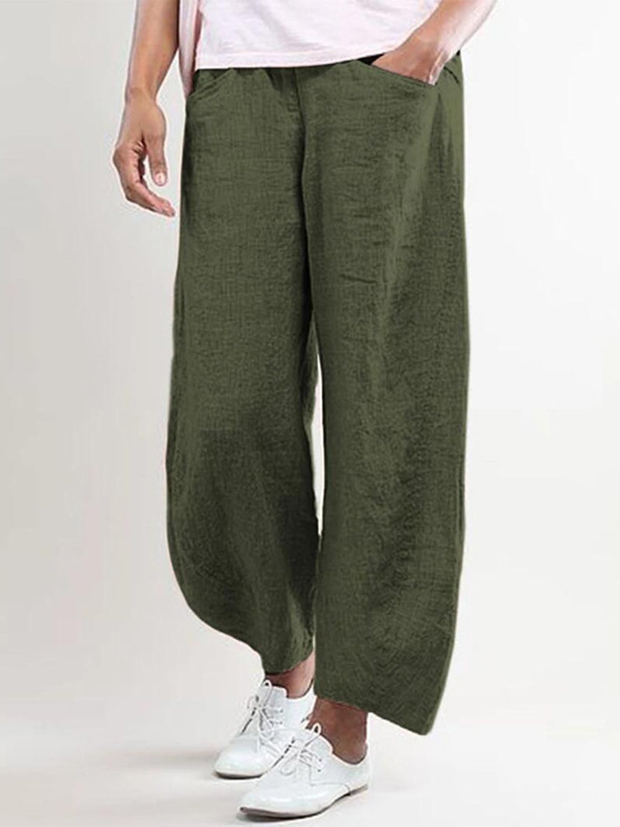 Women's Cotton and Linen Solid Color Trousers Wide Leg Casual Pants