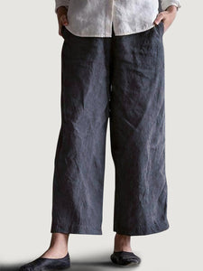 Women Cotton and Linen Pure Color Loose Straight Pant