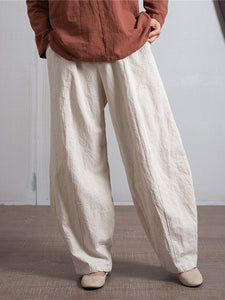 Women Cotton and Linen Elastic Waist Casual Pant