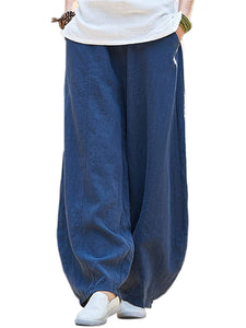 Women Cotton and Linen Wide Leg Bloomer Pant