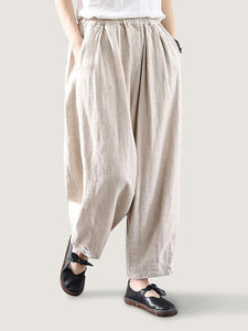 Women Cotton and Linen Solid Color Loose Harem Pant