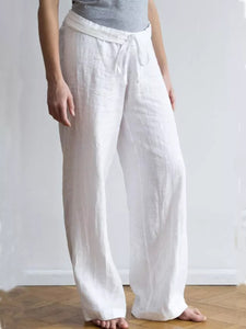 Women Cotton and Linen Simple Solid Color Straight Pant