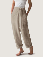 Load image into Gallery viewer, Women Cotton and Linen High Waist Lace-Up Casual Pant