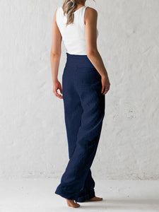 Women Cotton and Linen High Waist Lace-Up Casual Pant