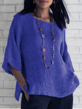 Load image into Gallery viewer, Women Cotton and Linen Round Neck 1/2 Sleeve Blouse
