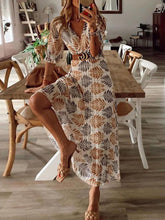 Load image into Gallery viewer, Leaf Print V-neck Paneled Maxi Dress