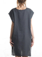 Load image into Gallery viewer, Women Cotton and Linen Short Sleeve Round Neck Irregular Length Blouse