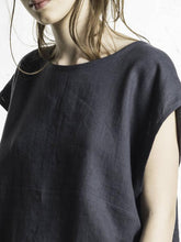 Load image into Gallery viewer, Women Cotton and Linen Short Sleeve Round Neck Irregular Length Blouse