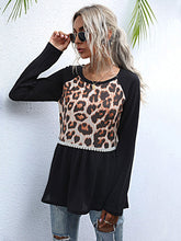 Load image into Gallery viewer, Casual Leopard Print Stitching T-shirt
