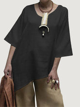 Load image into Gallery viewer, Women Cotton and Linen 1/2 Sleeve Round Neck Blouse