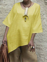 Load image into Gallery viewer, Women Cotton and Linen 1/2 Sleeve Round Neck Blouse