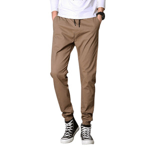 Men'S Cotton Elastic Waist Bungee Pants Solid Color Overalls