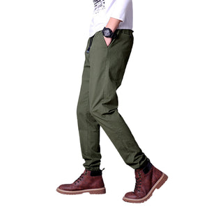 Men'S Cotton Elastic Waist Bungee Pants Solid Color Overalls