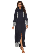 Load image into Gallery viewer, Casual Lace Stitching Lapel Split Long Sleeve Dress