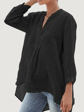 Load image into Gallery viewer, Women Cotton and Linen 3/4 Sleeve V Neck Plain Blouse