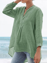 Load image into Gallery viewer, Women Cotton and Linen 3/4 Sleeve V Neck Plain Blouse