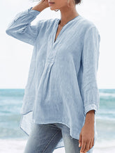 Load image into Gallery viewer, Women Cotton and Linen 3/4 Sleeve V Neck Plain Blouse