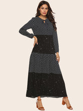 Load image into Gallery viewer, Star Print Stitching Polka Dot Long Sleeve Dress