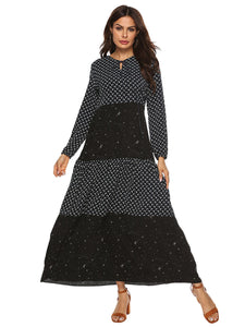 Star Print Stitching Polka Dot Long Sleeve Dress