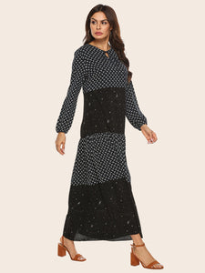 Star Print Stitching Polka Dot Long Sleeve Dress