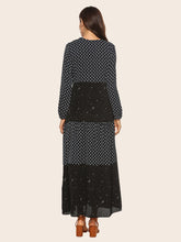 Load image into Gallery viewer, Star Print Stitching Polka Dot Long Sleeve Dress