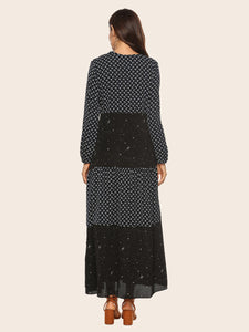 Star Print Stitching Polka Dot Long Sleeve Dress