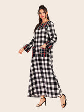 Load image into Gallery viewer, Stitching Retro Round Neck Plaid Long Sleeve Dress