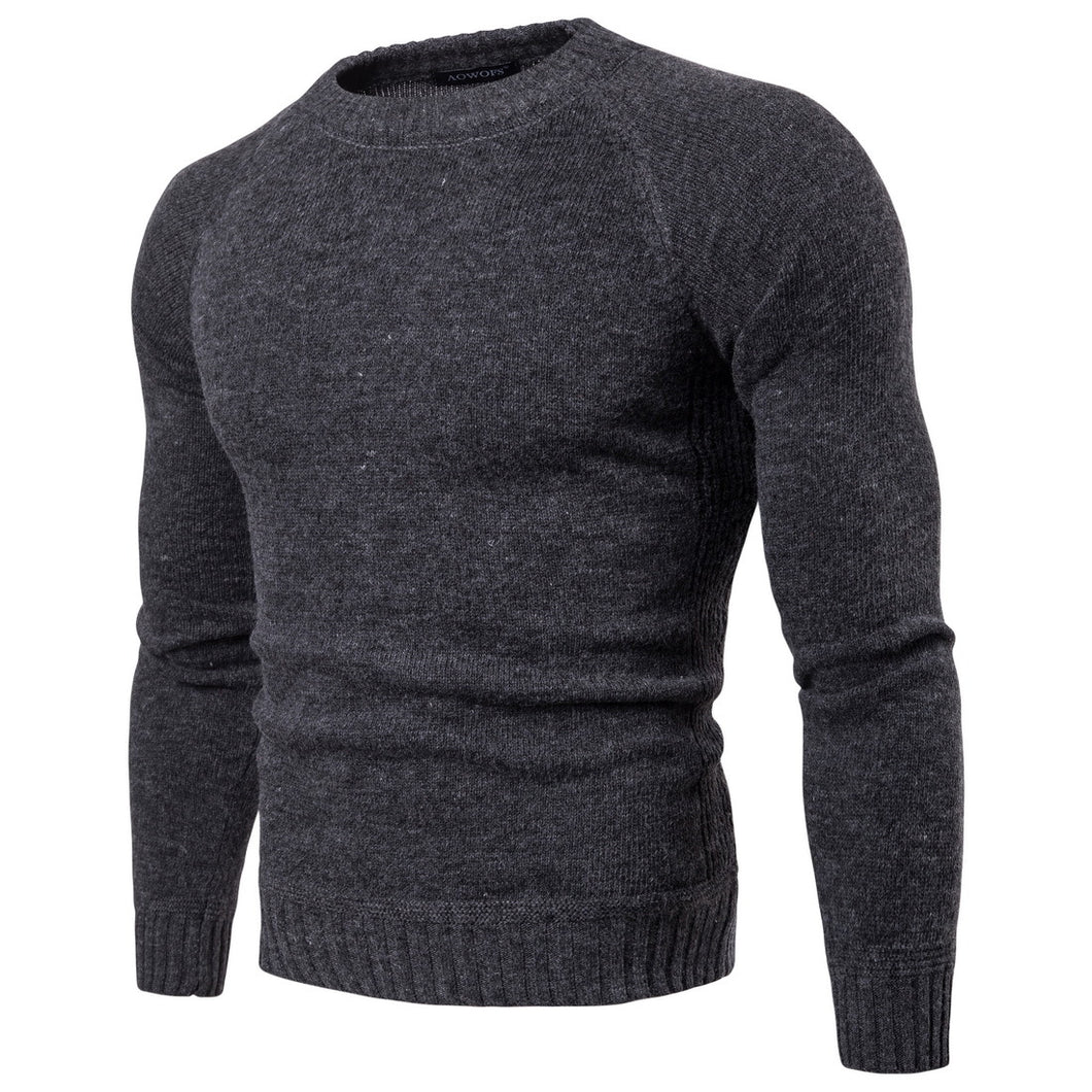 Men'S Round Neck Solid Color Long Sleeve Knitted Bottoming Shirt