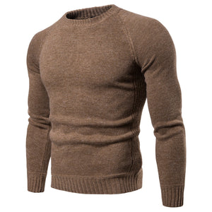 Men'S Round Neck Solid Color Long Sleeve Knitted Bottoming Shirt