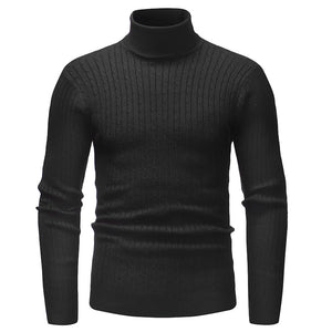 Men'S High Neck Striped Knit Long Sleeve Shirt