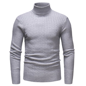 Men'S High Neck Striped Knit Long Sleeve Shirt