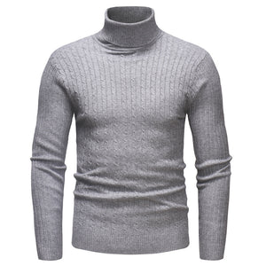 Men'S High Neck Striped Knit Long Sleeve Shirt