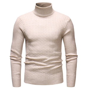 Men'S High Neck Striped Knit Long Sleeve Shirt