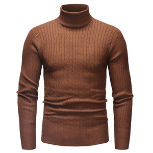 Men'S High Neck Striped Knit Long Sleeve Shirt