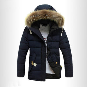 Men'S Slim Mid-Length Plus Velvet Thick Hooded Jacket