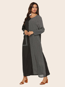 Striped Stitching Round Neck Long Sleeve Dress