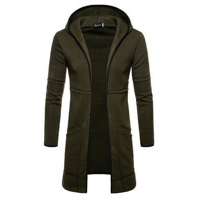 Men'S Casual Hooded Cardigan Mid-Length Coat