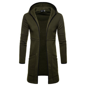 Men'S Casual Hooded Cardigan Mid-Length Coat