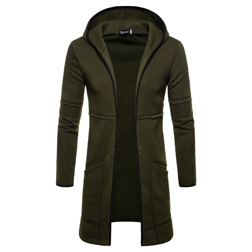 Men'S Casual Hooded Cardigan Mid-Length Coat