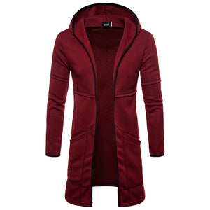 Men'S Casual Hooded Cardigan Mid-Length Coat