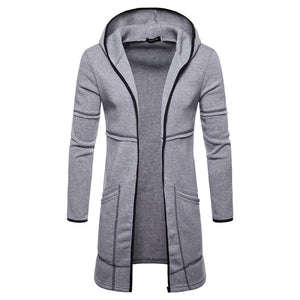 Men'S Casual Hooded Cardigan Mid-Length Coat